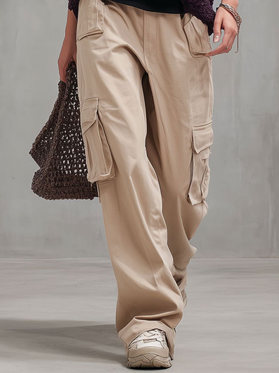 Stylish And Casual Purple Mesh Knit Sleeveless T-shirt And Khaki Trousers Set