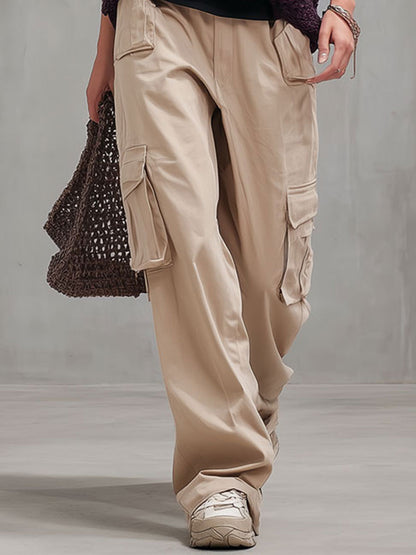 Stylish And Casual Purple Mesh Knit Sleeveless T-shirt And Khaki Trousers Set