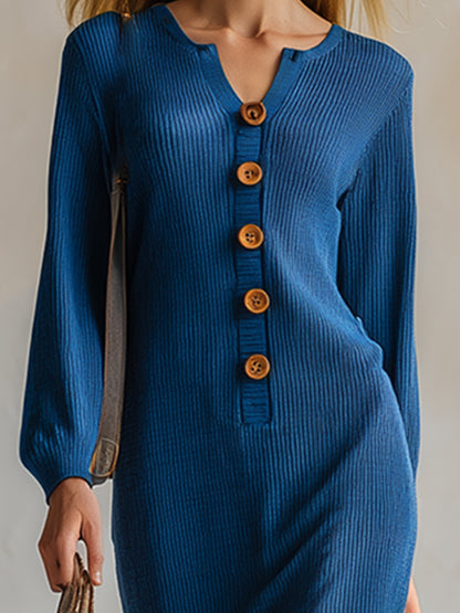 Elegant Urban Style Blue Thin Knit Maxi Dress