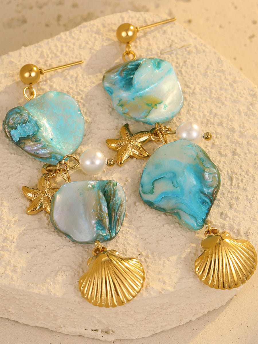 Ocean Beach Style Shell Starfish Stainless Steel Earrings