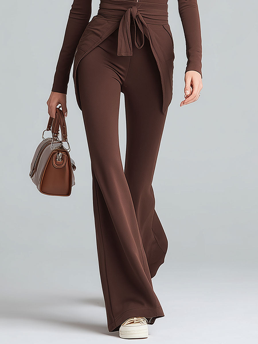 A Casual And Comfortable Brown Stand-collar Zip-up Top And Trousers Set