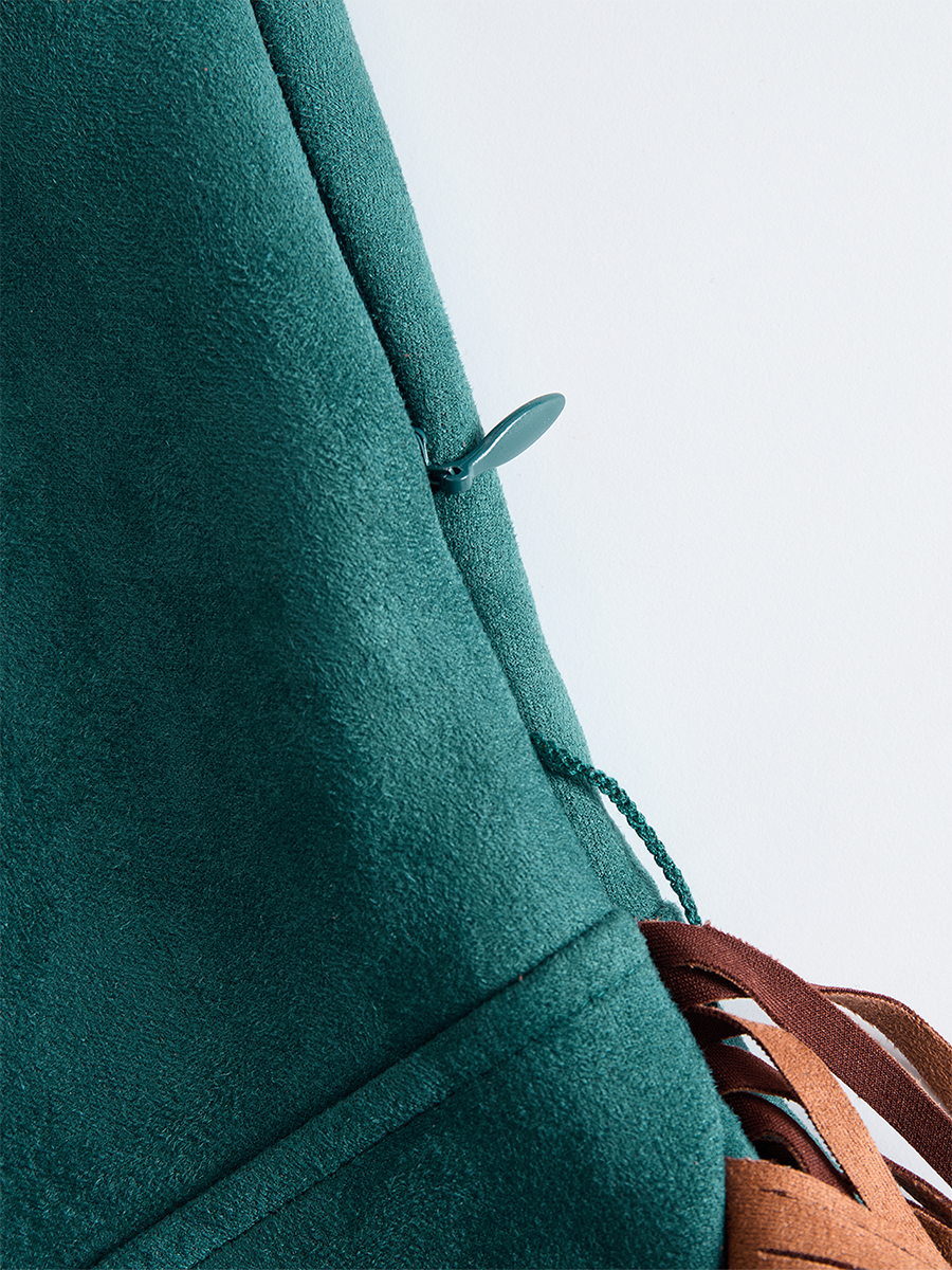 Western Green Faux Suede One-Shoulder Slit Patchwork Tassel Midi Dress