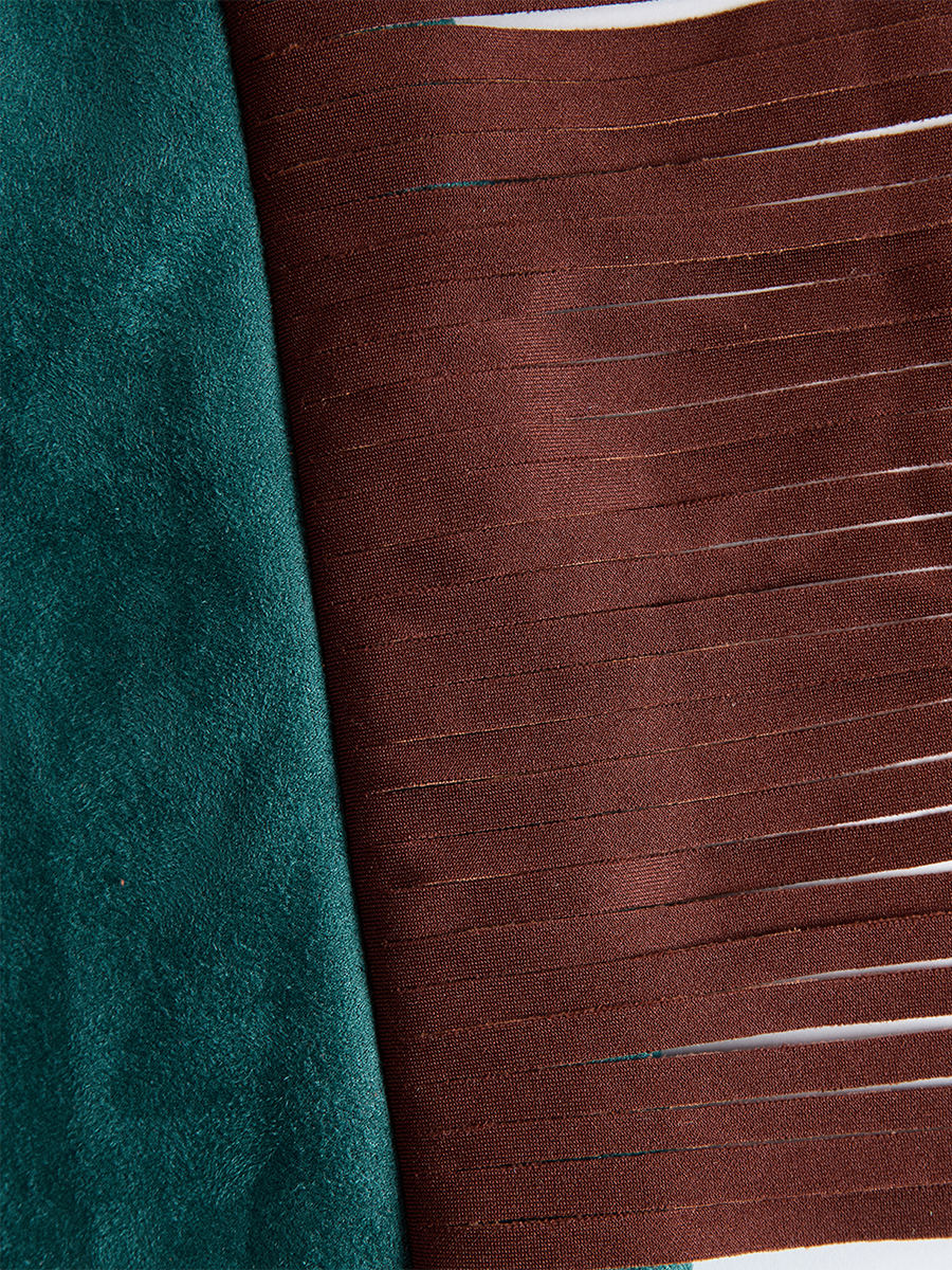 Western Green Faux Suede One-Shoulder Slit Patchwork Tassel Midi Dress