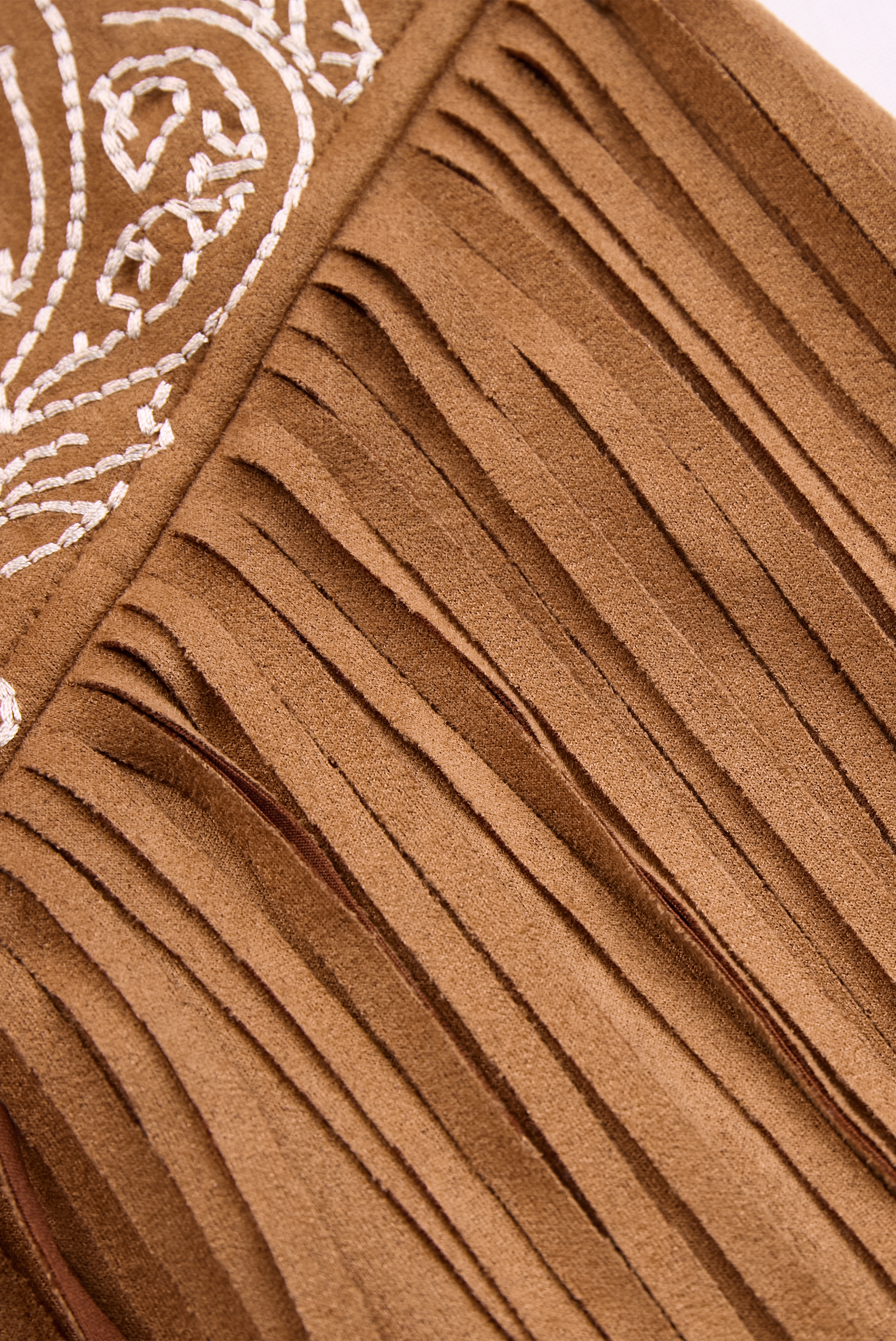 Vintage Western Style Embroidered Tassel Long Sleeve Brown Suede Mini Dress