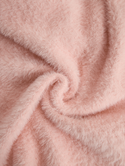 Romantic Square Neck Button Bell Sleeve Pink Seahorse Knit Mini Dress