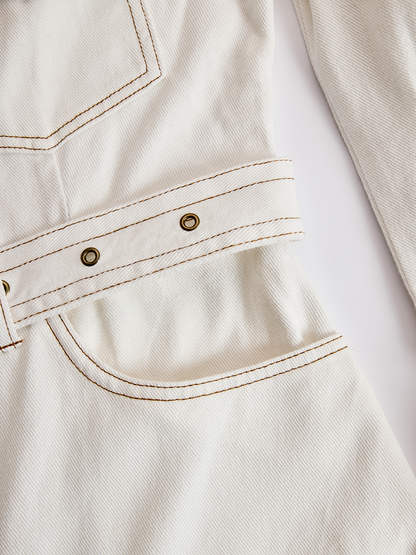 Retro High-end Fashion Tassel Splicing Denim Mini Dress