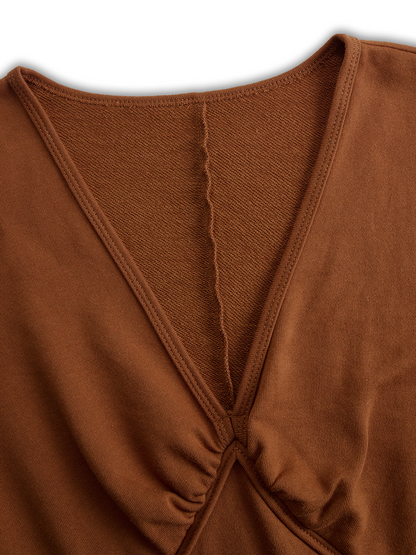 Western Retro Brick Red Cotton Long Sleeve Tassel Maxi Dress