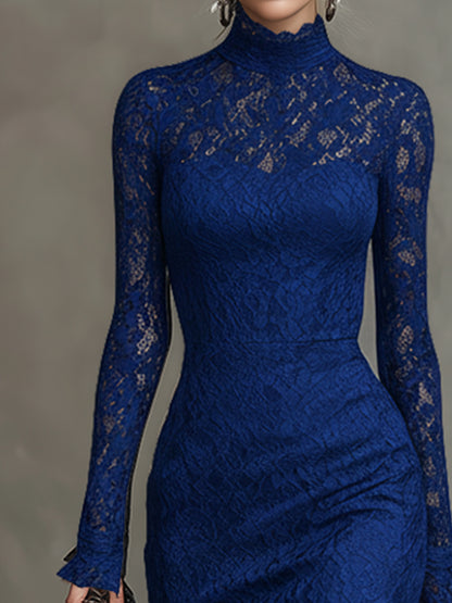 Elegant Party Black Stretch Lace Fishtail Maxi Dress