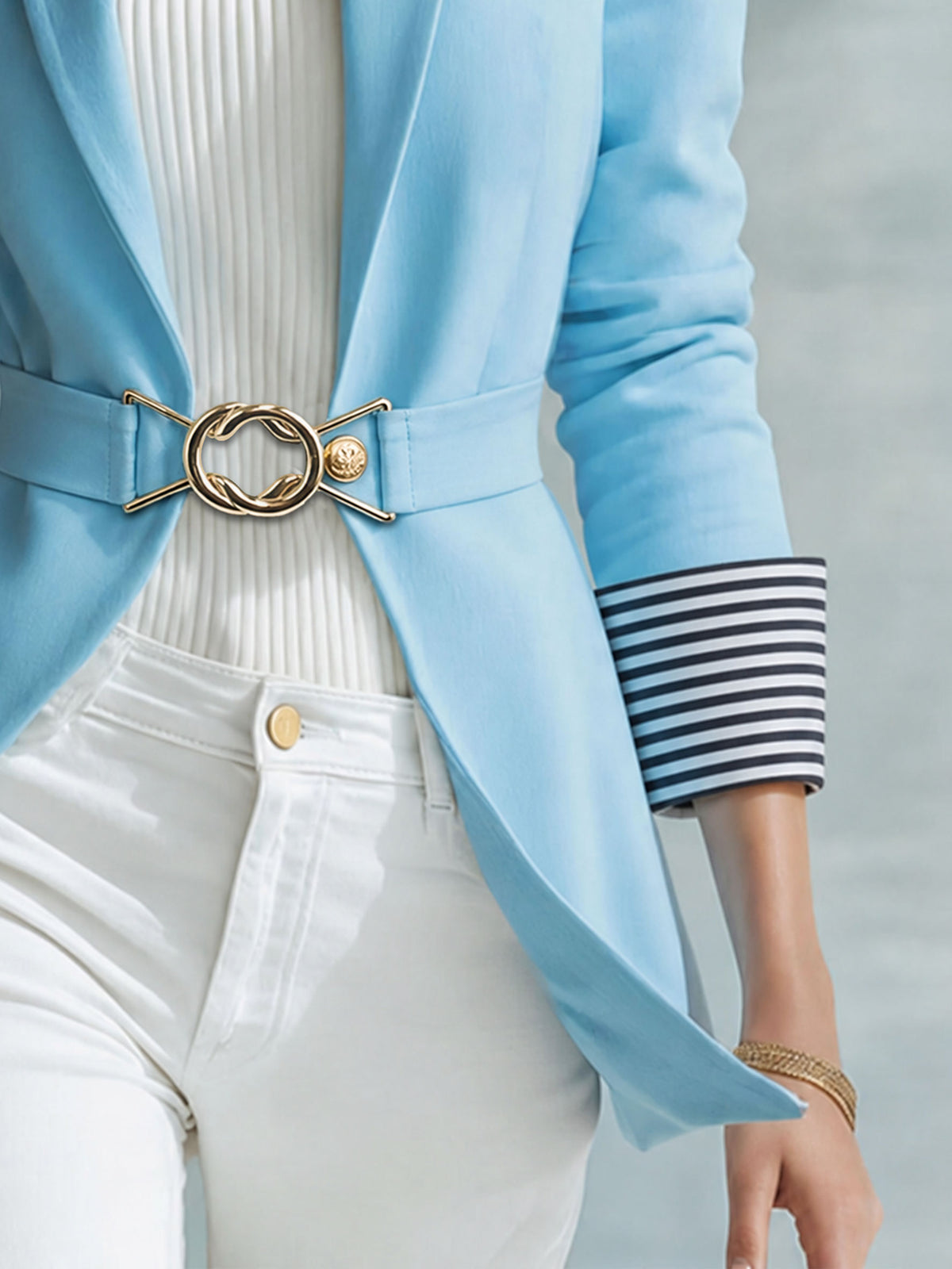 simple-and-elegant-striped-long-sleeved-blue-belted-blazer - Oyrosy