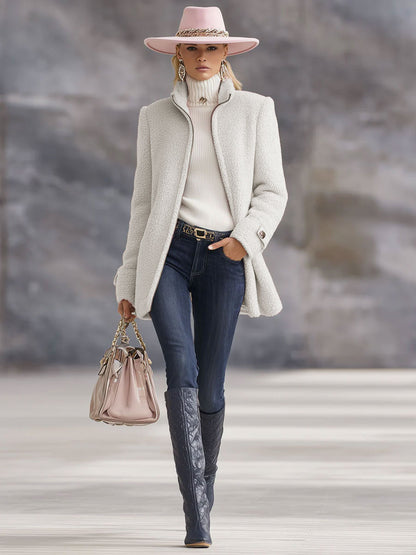 Casual Vintage Pink Polar Fleece Zip-Up Jacket Coat