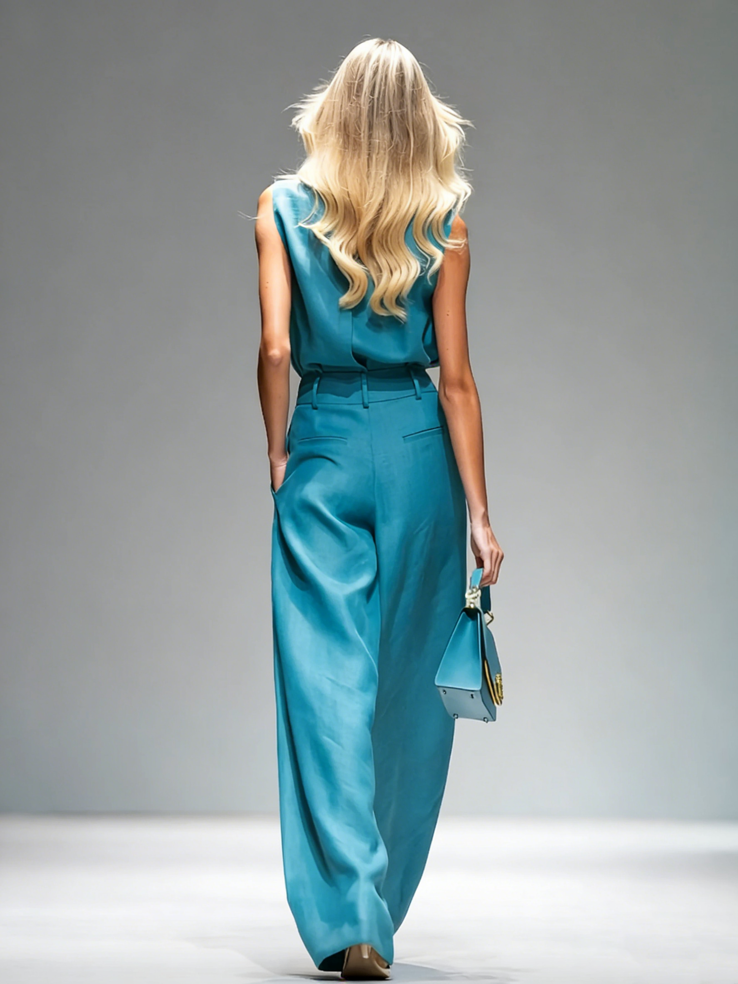 Retro-style Stand-up Collar Sleeveless And Linen-style Trousers Set