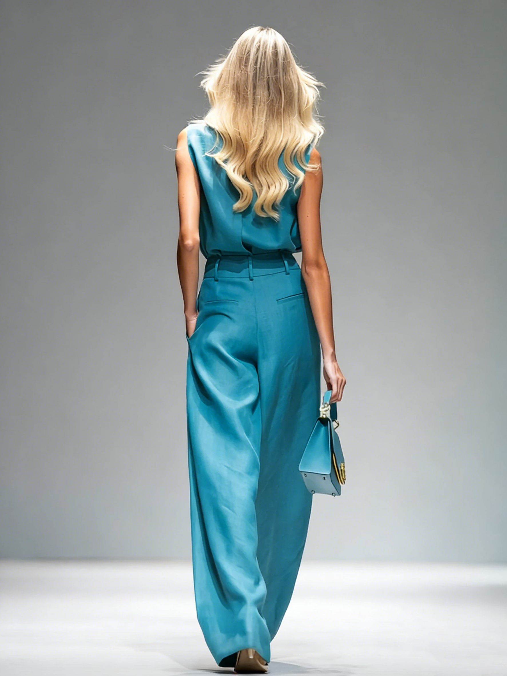 Retro-style Stand-up Collar Sleeveless And Linen-style Trousers Set