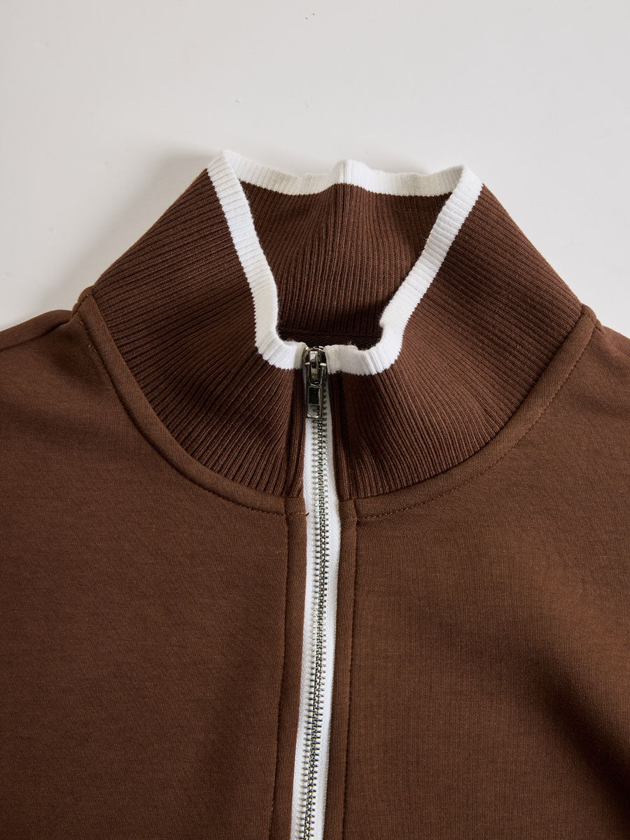 Retro Sporty Webbing Grey-white Half-zip Sweatshirt And Wide-leg Pants Set