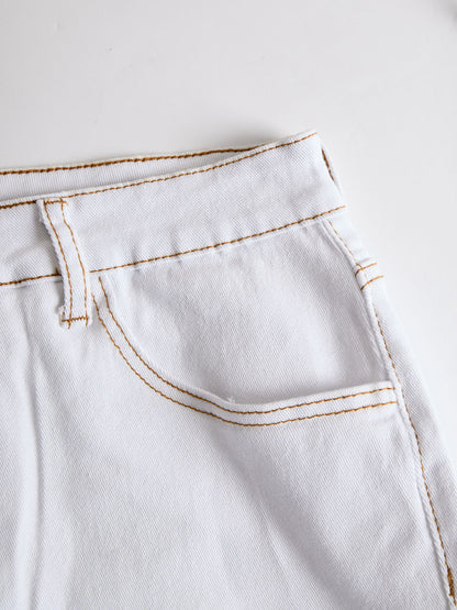 【24-hour shipping out】Western Retro White Denim Lace Trim Shorts