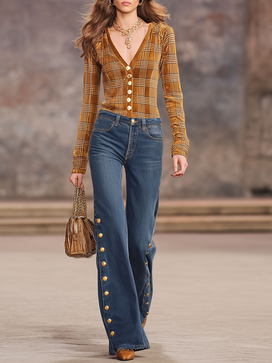 Metal Button Casual Versatile Jeans