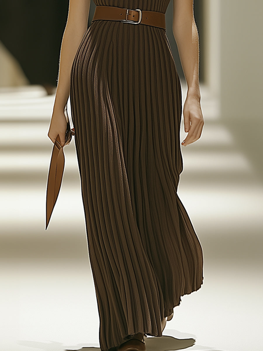 Brown Stylish Simple Office Lady Maxi Dress