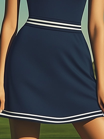 Dark Blue Trendy Sporty Polo Neck Mini Dress