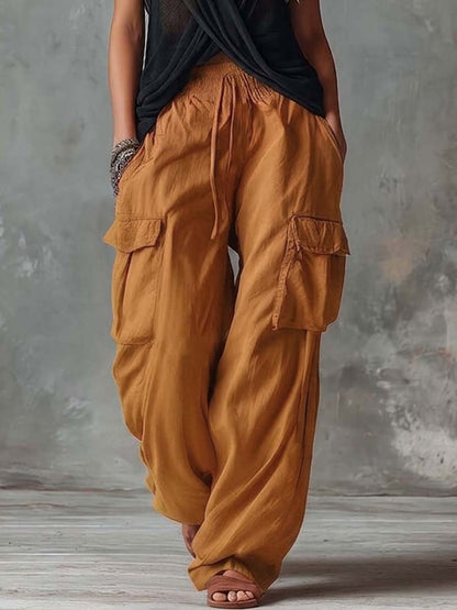 Retro Casual Workwear Style Red Cotton Pants