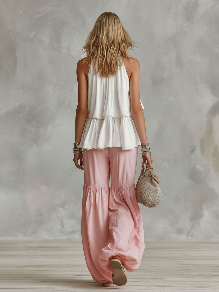 Cotton Turtleneck Sleeveless Top And Pants Set