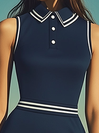 Dark Blue Trendy Sporty Polo Neck Mini Dress