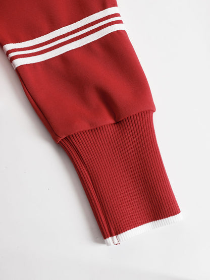 Retro Sporty Webbing Grey-white Half-zip Sweatshirt And Wide-leg Pants Set