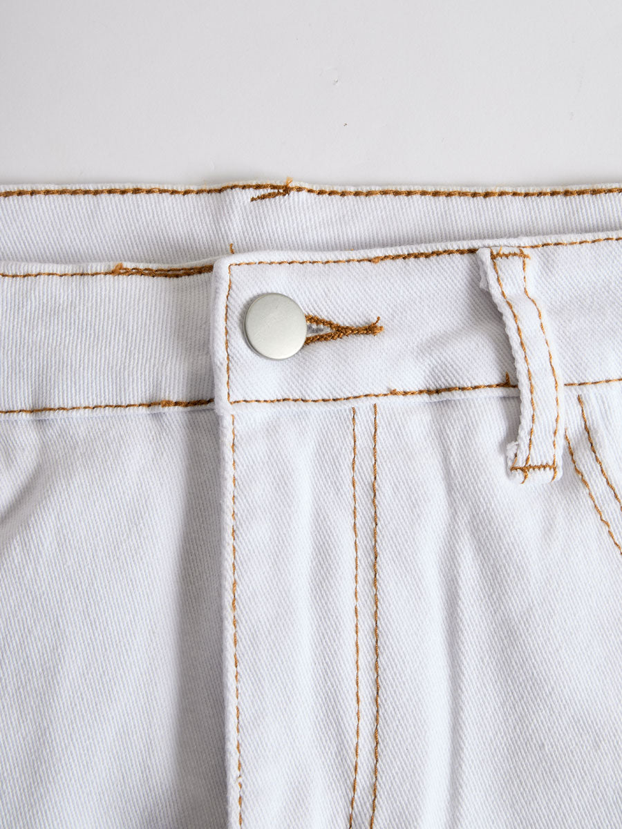 【24-hour shipping out】Western Retro White Denim Lace Trim Shorts