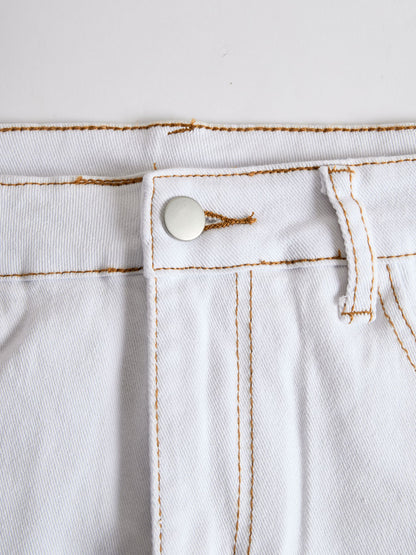 【24-hour shipping out】Western Retro White Denim Lace Trim Shorts