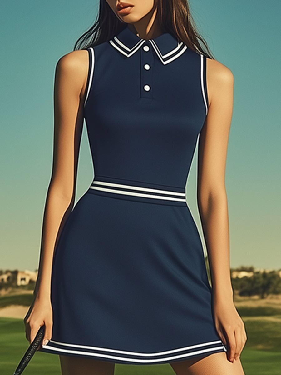 Dark Blue Trendy Sporty Polo Neck Mini Dress