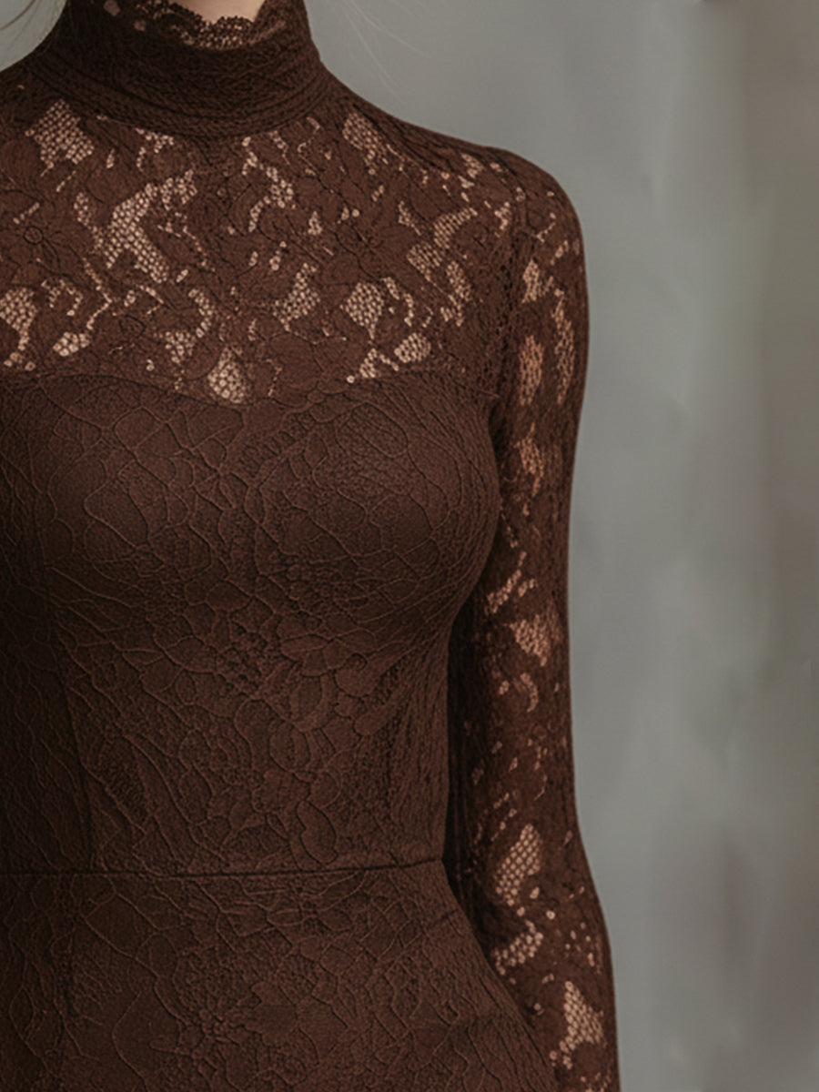 Elegant Party Black Stretch Lace Fishtail Maxi Dress