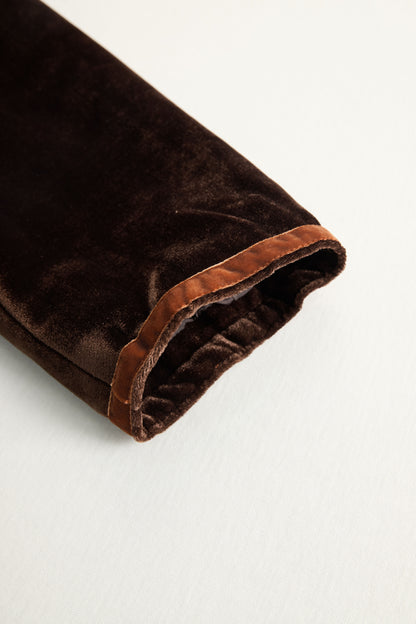 Casual Loose Vintage Velvet Colorblock Lapel Pocket Coat