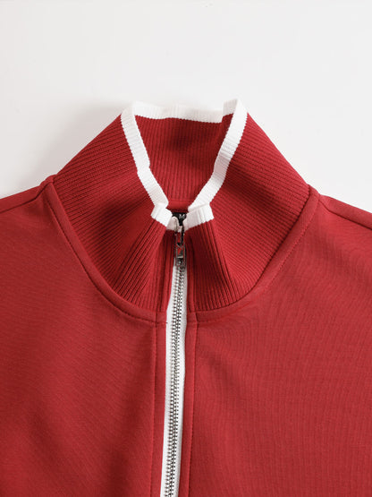 Retro Sporty Webbing Grey-white Half-zip Sweatshirt And Wide-leg Pants Set