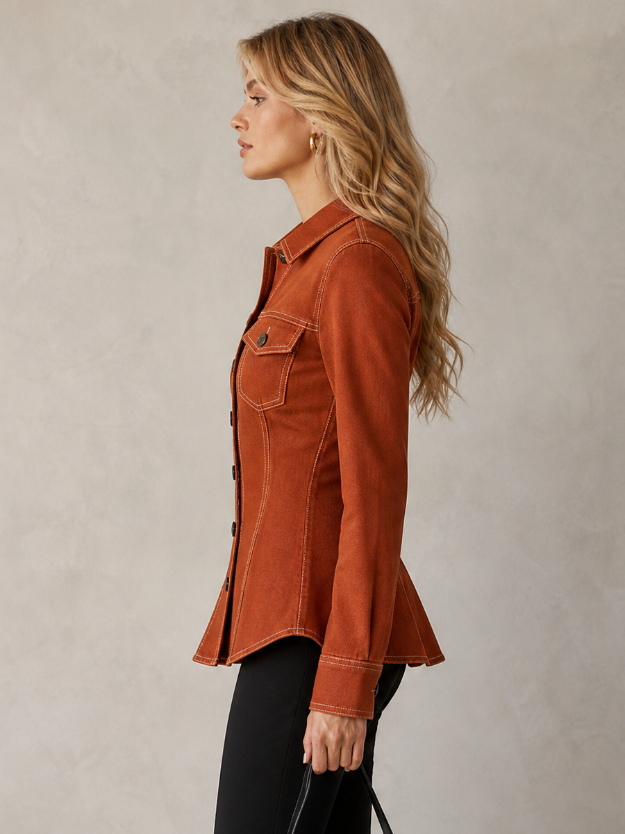 American Vintage Lapel-collar Button-front Contrast-stitch Slim-fit Denim Shirt Jacket