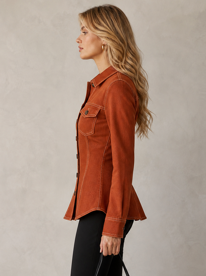 American Vintage Lapel-collar Button-front Contrast-stitch Slim-fit Denim Shirt Jacket