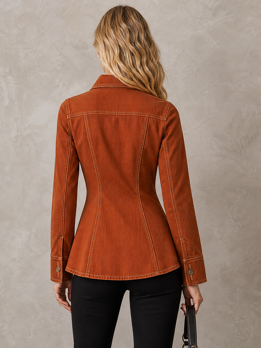 American Vintage Lapel-collar Button-front Contrast-stitch Slim-fit Denim Shirt Jacket