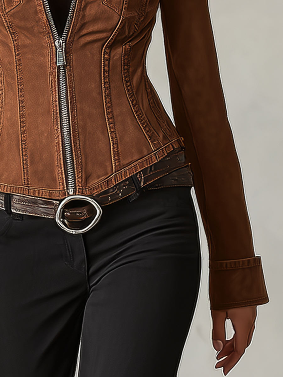 American Vintage Lapel-collar Zip-front Slim-fit Cropped Denim Jacket