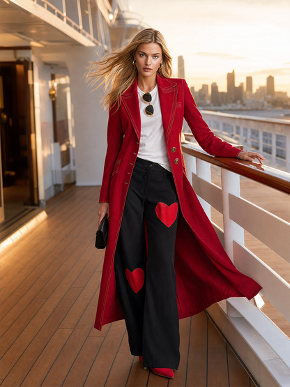 American Vintage Notched-lapel Contrast-stitch Slim-fit Long Denim Trench Coat