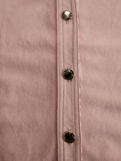 Western Retro Leopard Print Pink Faux Suede Long-Sleeve Shirt