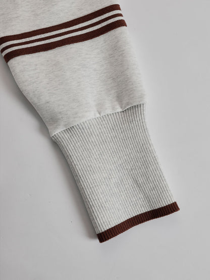 Retro Sporty Webbing Grey-white Half-zip Sweatshirt And Wide-leg Pants Set