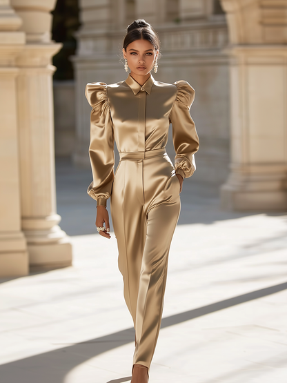 Elegant Retro Palace Style Satin Jumpsuit