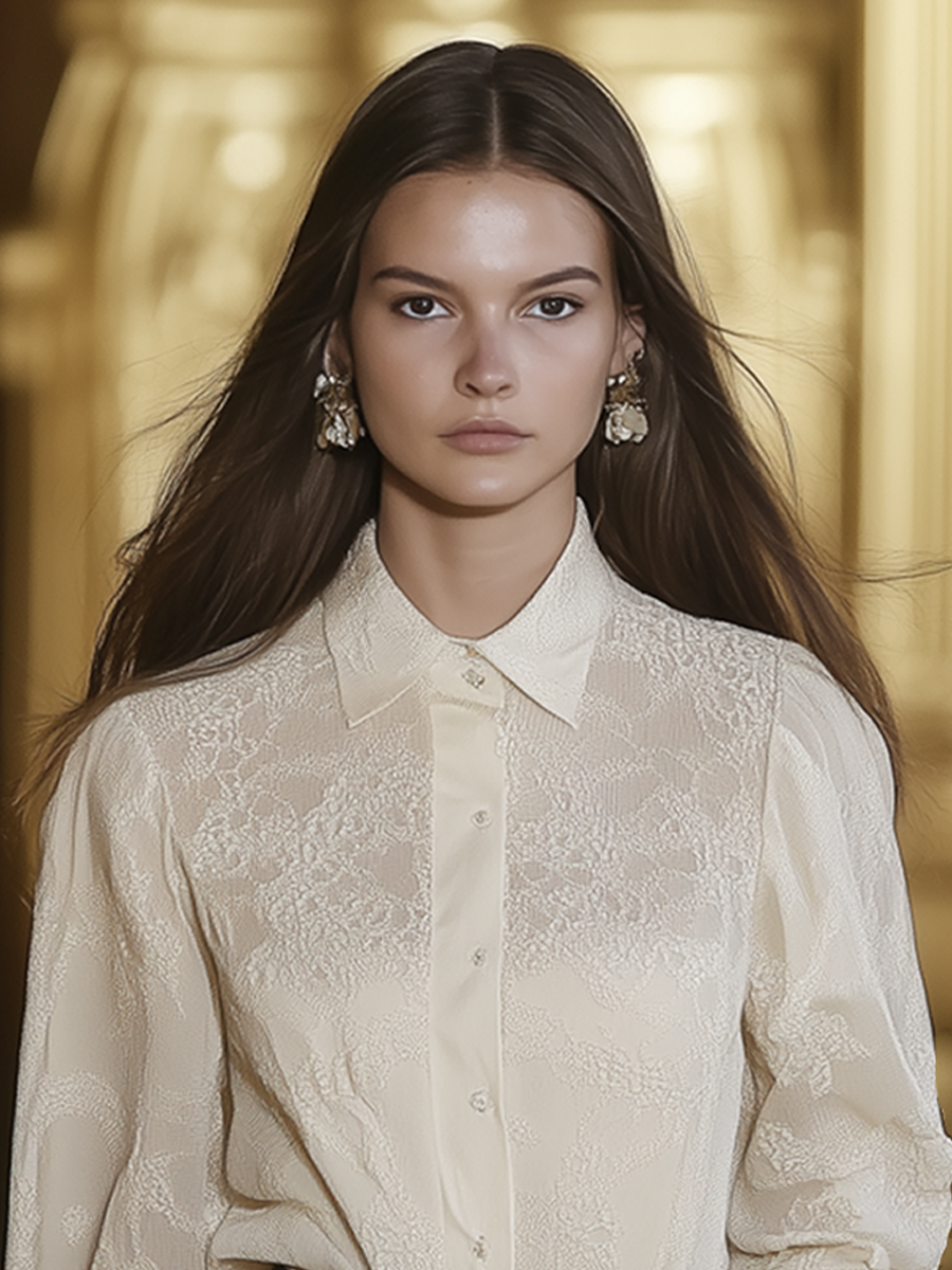 Elegant And Noble Ivory Lace Shirt