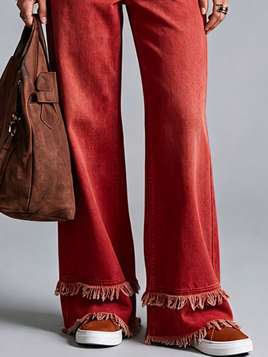 Western Retro Frayed Red Jeans