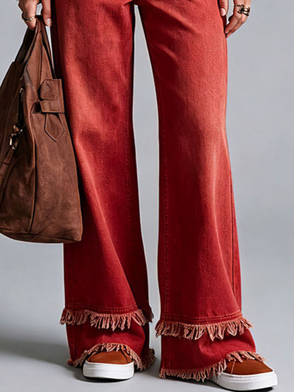 Western Retro Frayed Red Jeans