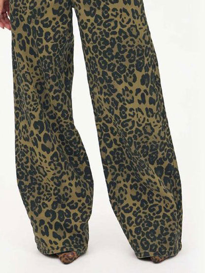 Vintage Fashion Leopard Loose Wide-Leg Jeans