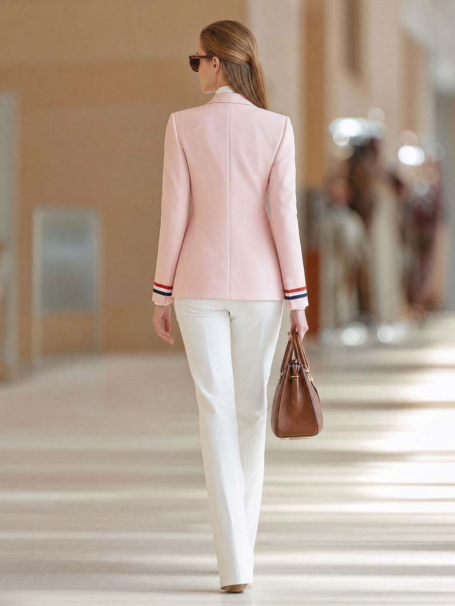 Retro-elegant Striped Sleeve Pink Blazer
