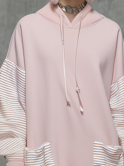 Casual Straight-cut Pink Mini Dress With Striped Paneling.