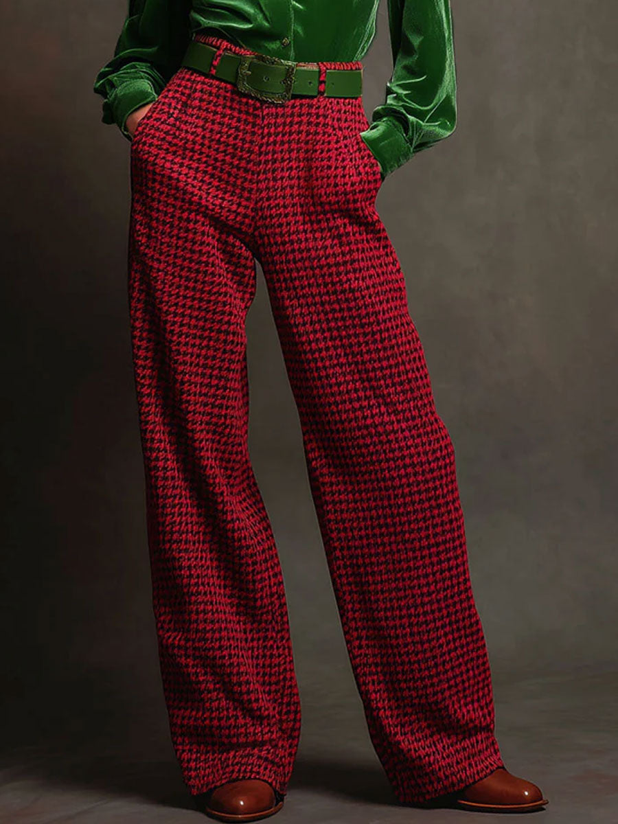 Casual Retro Houndstooth Velvet Wide-leg Pants