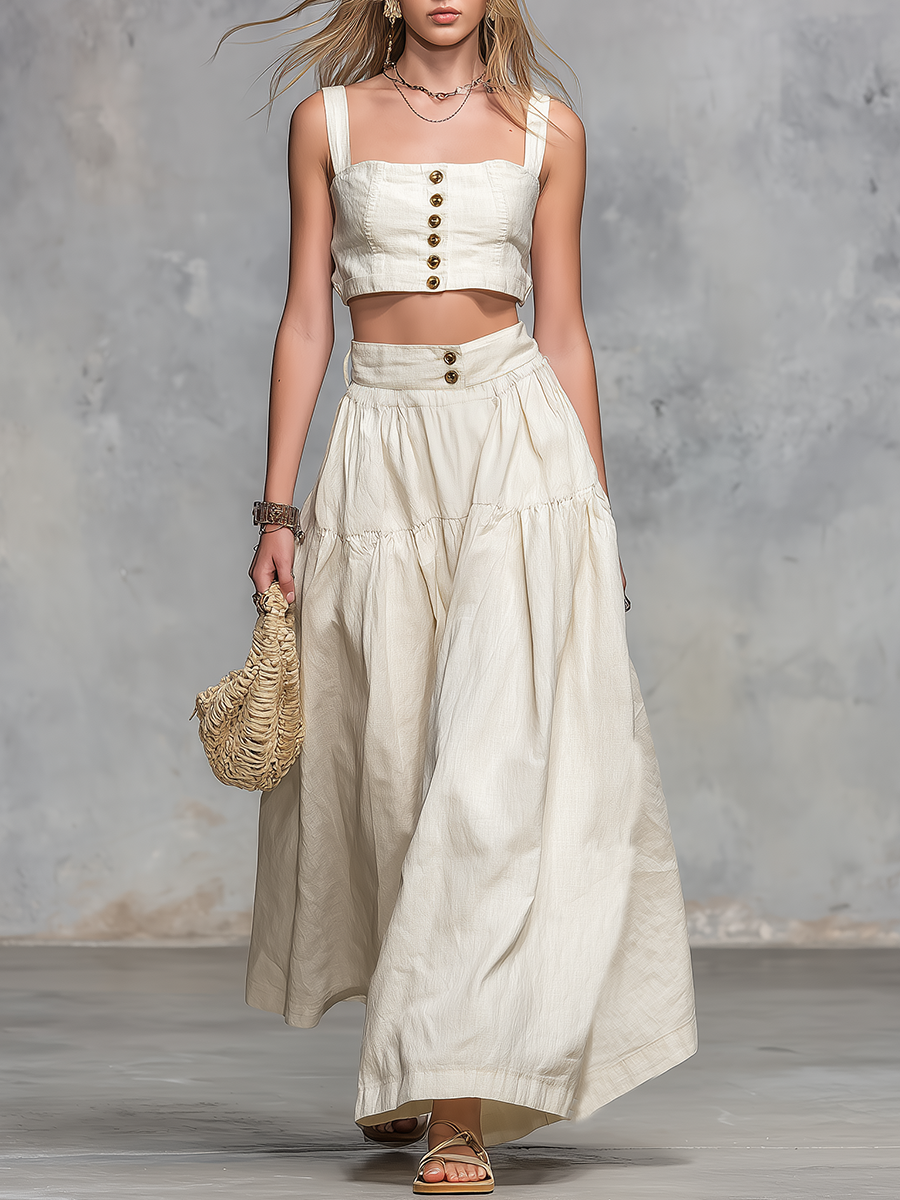 Casual And Stylish Square-neck Sleeveless Cropped Top And Long Skirt Set