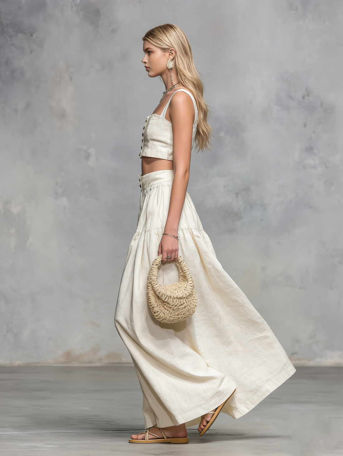 Casual And Stylish Square-neck Sleeveless Cropped Top And Long Skirt Set