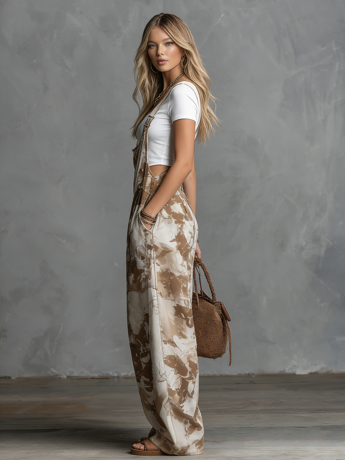 Retro Relaxed Casual Sleeveless Printed Chiffon Overalls