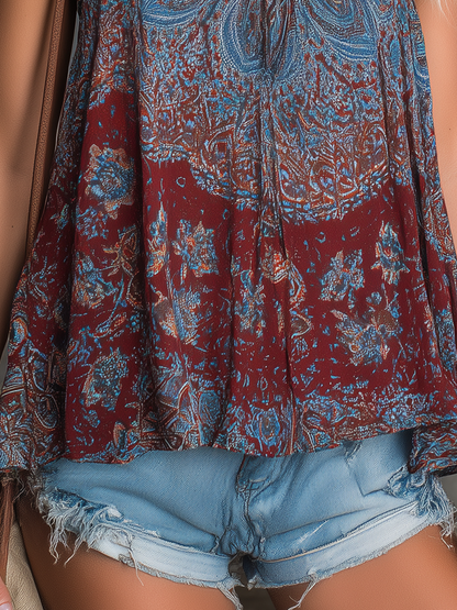 Fashionable Retro Sleeveless Printed Chiffon Top